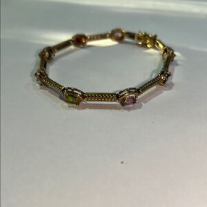 Sterling Silver 925 Elegant Multi-Color Gemstone Bracelet